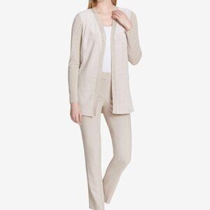CALVIN KLEIN Long Beige Latte Faux Suede Front Cardigan M $129